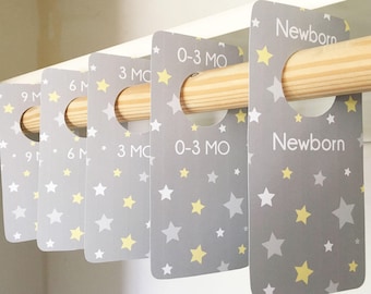 Divisores de armario de estrellas grises IMPRIMIBLES, Divisores de armario de guardería para niños, Organizadores para bebés, divisores de armario para bebés niño, Neutral, Regalo de baby shower para niños