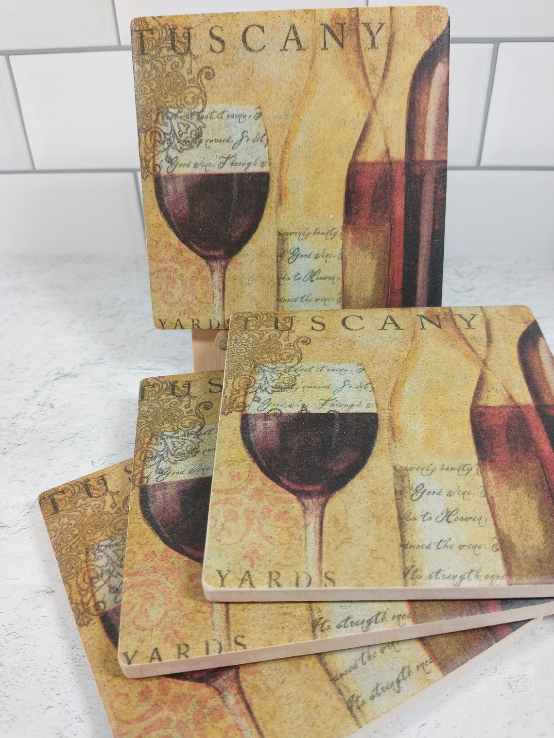 Posavasos de azulejos de desacoplamiento temático toscano | Etsy