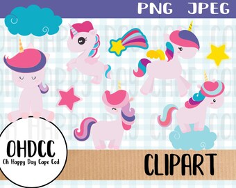Unicorno Clipart immagini fiaba Fantasy Clipart unicorno PNG tagliare File stampabile nube stellare carina Clipart grafica per festa di compleanno di Unicorn