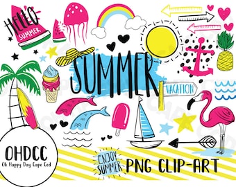 Estate sole Clipart viaggi vacanze PNG Clipart Ciao estate grafica Mermaid Beach Ice Cream surf fenicottero Palm Tree file Png