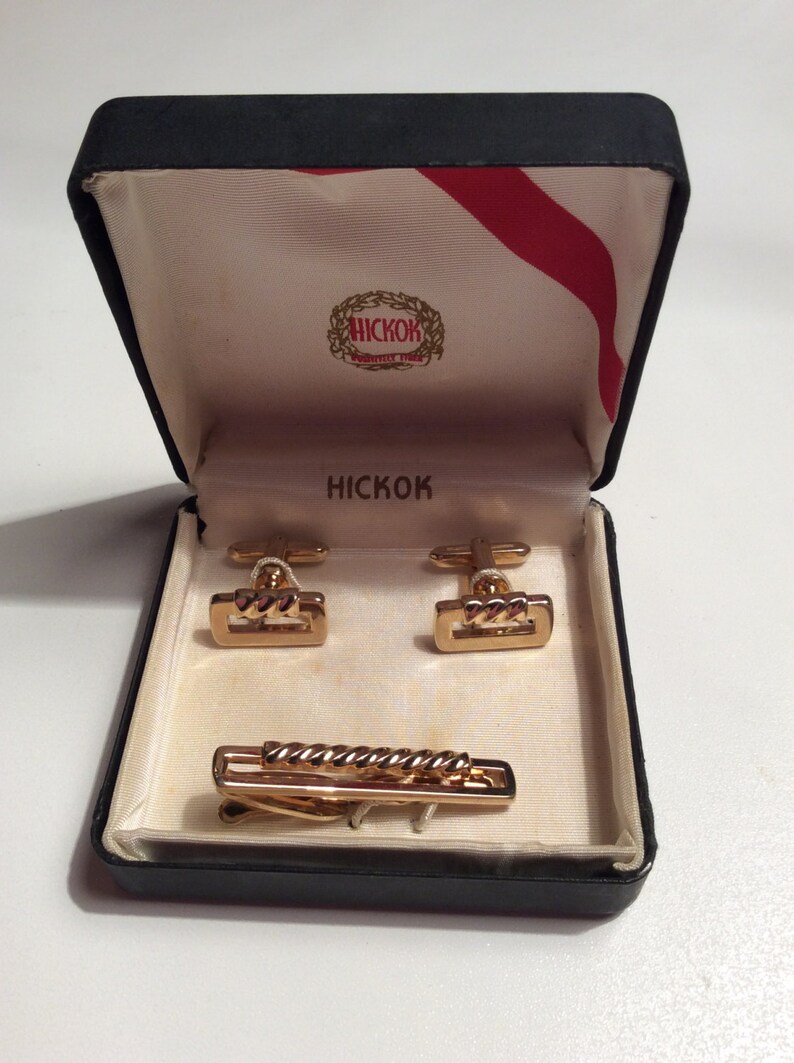 Vintage Hickok Gold Toned Cuff Links and Tie Clip in Original Etsy