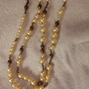 Vintage Dauplaise Long Rope Necklace Faux Pearls and Chain 1960's
