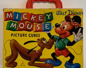 Walt Disney Mickey Mouse Picture Cubes (Micky Maus Bilderbaukasten) Made In West Germany Puzzle Blocks 1950’s