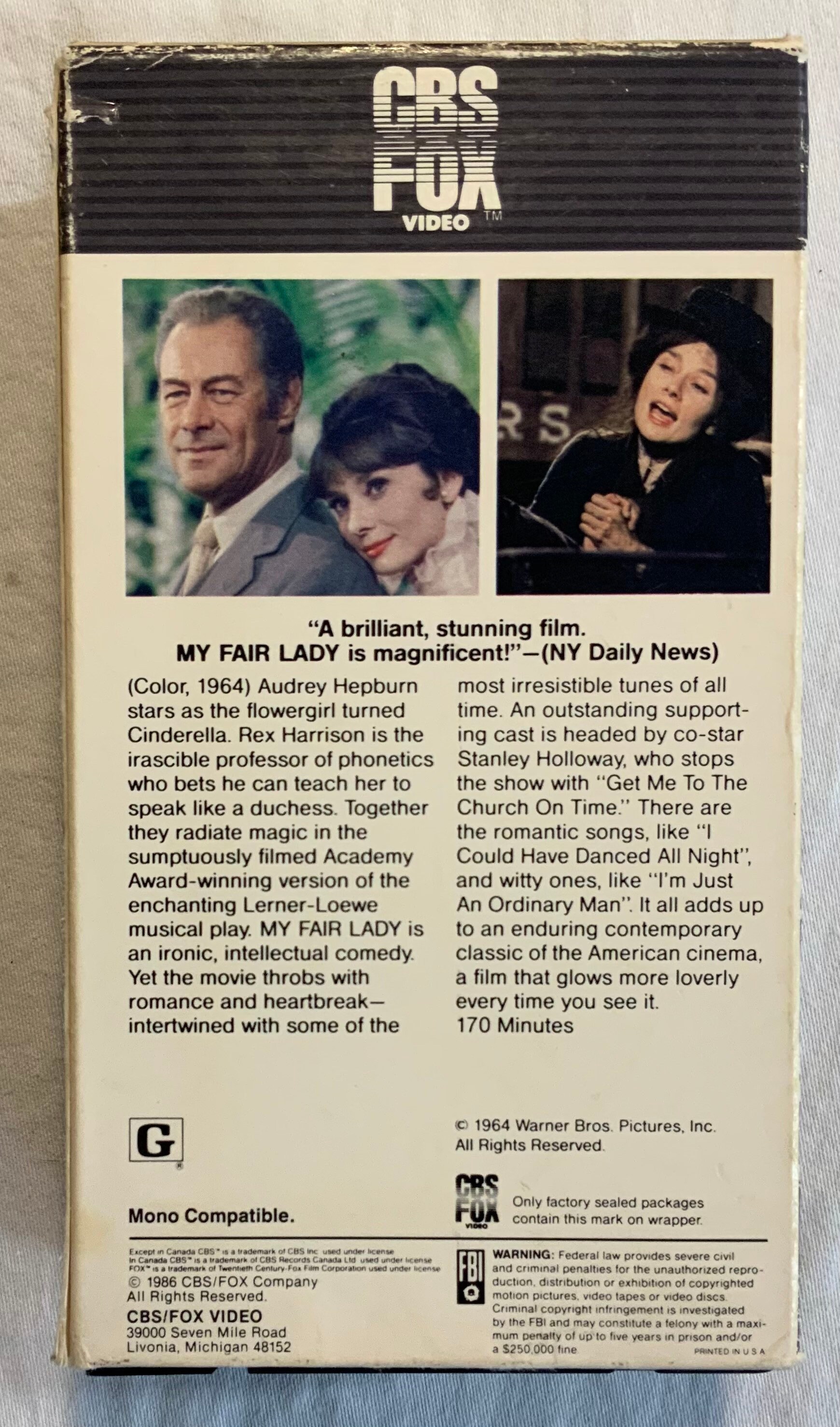 My Fair Lady (1964) CBS Fox Video VHS Tape Audrey Hepburn