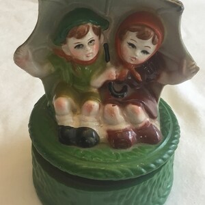 Somewhere My Love Vintage Music Box Boy And Girl Under Umbrella Not In Working Condition 1960&#39;s