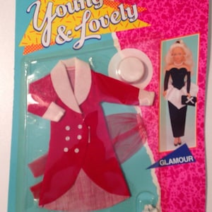 Vintage Young & Lovely Glamour Red Jacket, Tights, White Hat, Pumps Fits Barbie and other 11 1/2&quot; dolls by Shillman 1989