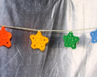 Crochet star garland.  Rainbow star bunting
