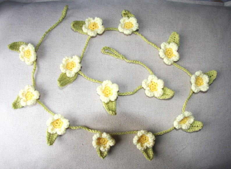 primula flower garland. yellow primrose crochet bunting image 1