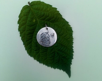 Celtic Ogham Pendant, Huath (Hawthorn), fine silver pendant, Druid Pendant, Hawthorn leaf pendant, Celtic script, May June birth sign