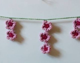 Cherry blossom crochet garland. Pink flower garland.