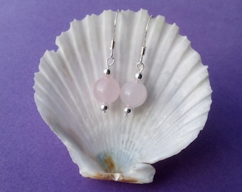 Rose quartz and sterling silver bead earrings