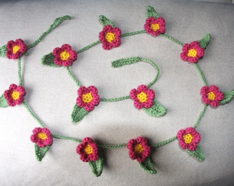 Primrose Garland. Pink primrose crochet bunting. pink flower garland