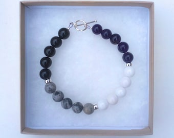 Asexual pride flag bracelet. Gemstone and sterling silver bracelet. LGBT bracelet.