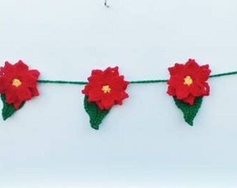 Poinsettia crochet garland, Cuetlaxochitl garland, red flower garland, Yule flower garland, Christmas flower garland, Xmas flower garland