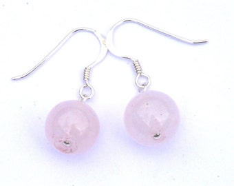 Sterling silver earrings with rose quartz semi-precious gemstone charm beads. Hypoallergenic earrings. pink dangle earrings. Cancer Taurus