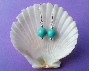 Turquoise and sterling silver bead dangle earrings