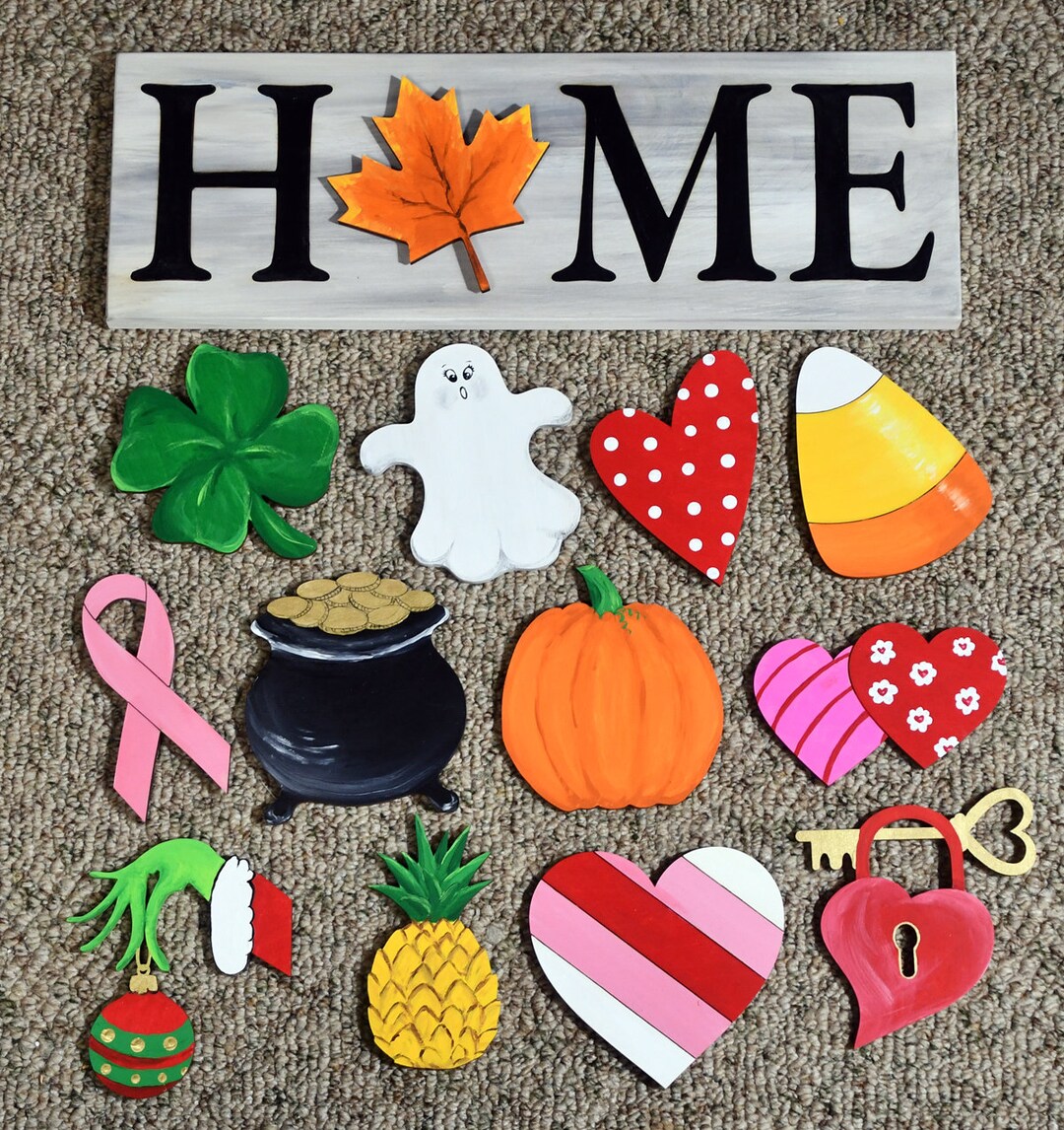 Interchangeable Home Sign Pieces UNPAINTED Wood Cutout Shapes Laser Cut Shapes Smooth Sanded and ...