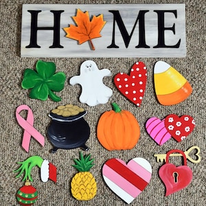 Interchangeable Home Sign Pieces UNPAINTED Wood Cutout Shapes laser cut shapes smooth sanded and ready to finish