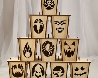 Halloween lantern, Interchangeable Halloween decor, Tea Light Lantern Pumpkin Lantern,Witch Lantern,Plywood Lantern,Lighted Halloween decor