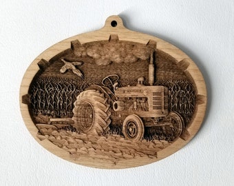 Tractor Laser Engraved Wood Ornament, 3D Wooden Ornament Laser Engraved Unfinished Wood