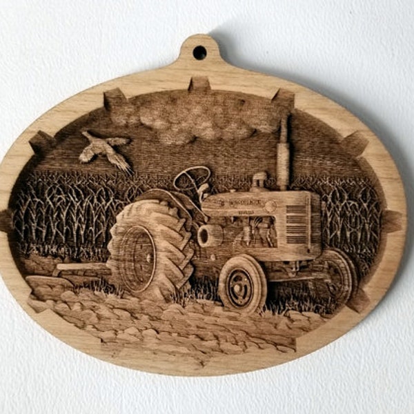 Tractor Laser Engraved Wood Ornament, 3D Wooden Ornament Laser Engraved Unfinished Wood