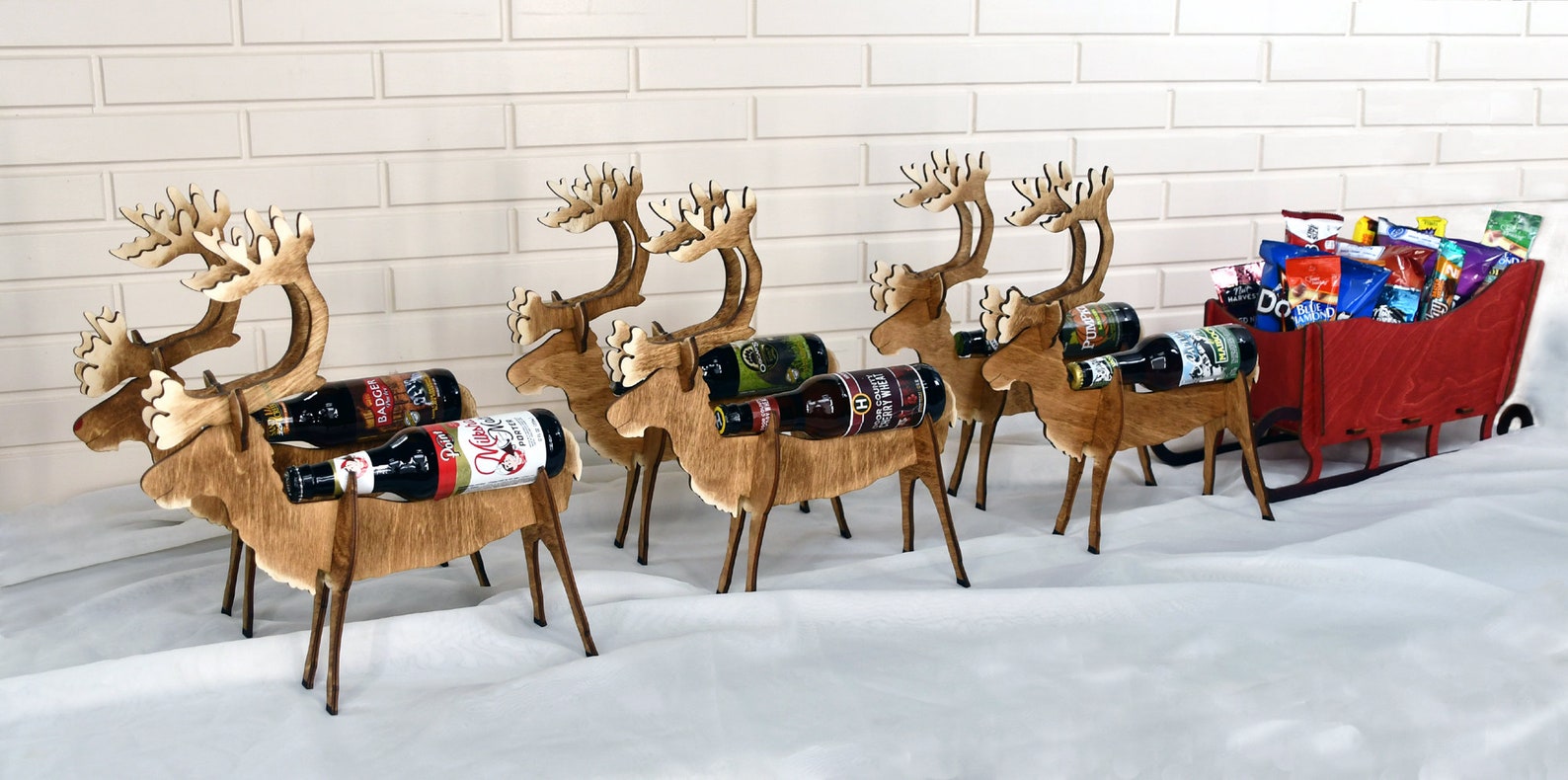 ReinBeer wood beer bottle display home decor beer gift Christmas tabletop beer display centerpiece