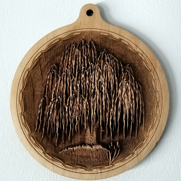 3D Ornaments. Willow Tree Ornament.  Laser Engraved.  Unfinished Wood.