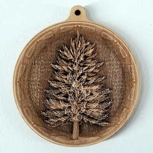 3D Wooden Ornament. Pine Tree. Laser Engraved.  Unfinished Wood. Laser Engraved.