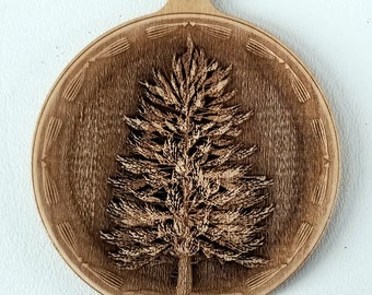 3D Wooden Ornament. Pine Tree. Laser Engraved.  Unfinished Wood. Laser Engraved.