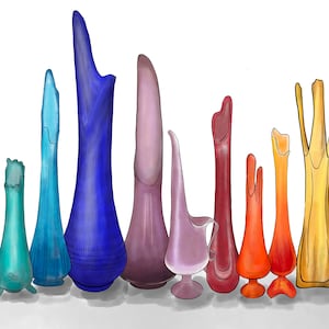 Vintage Rainbow Swung Vases Art Print//Downloadable Artwork Mid Century Modern Art Glass