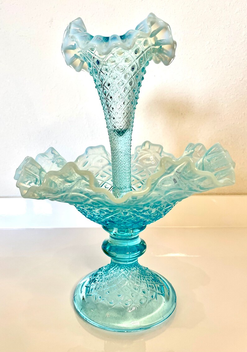 Vintage Fenton Blue Opalescent RARE Epergne Vase//1940s Aqua Etsy