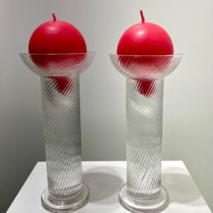 Vintage Mid Century Modern Glass/Crystal Swirl Heavy Candle Holders
