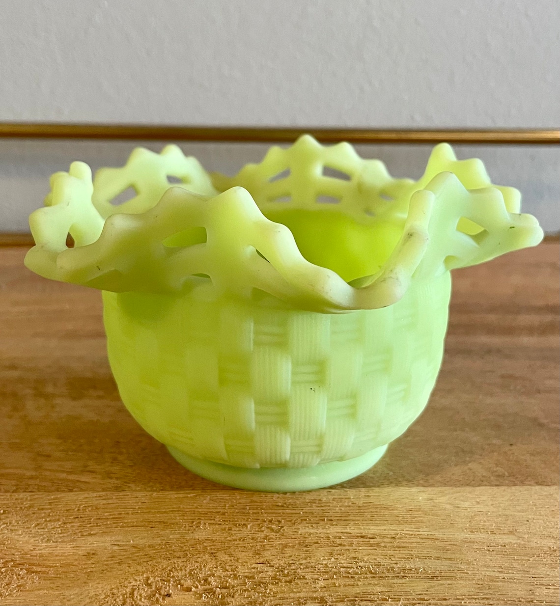 Vintage Fenton Custard Glass Basketweave Candy Dish//lime Etsy
