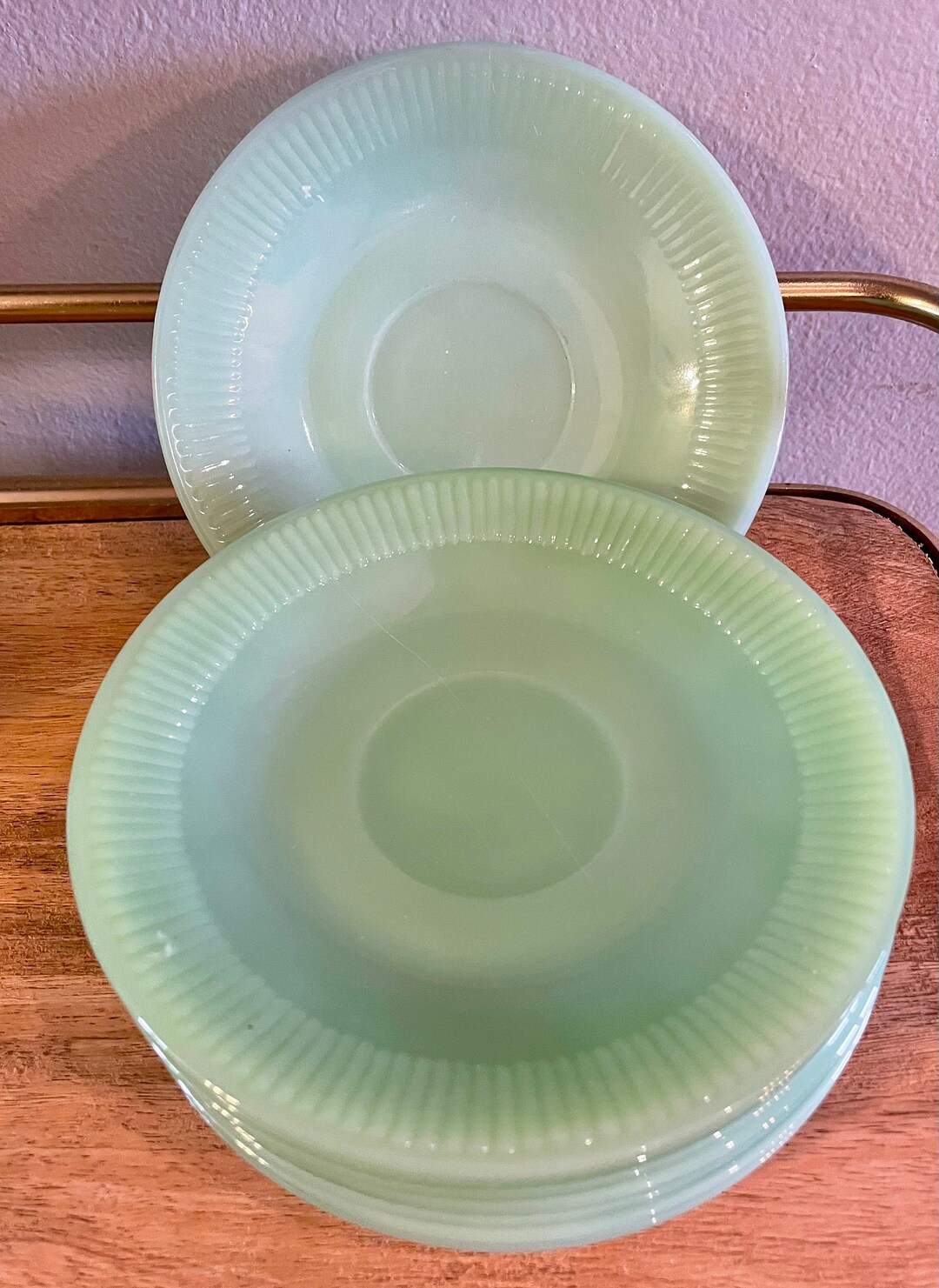 Vintage Fireking Jadeite Saucers/dessert Plates//jane Ray Pattern