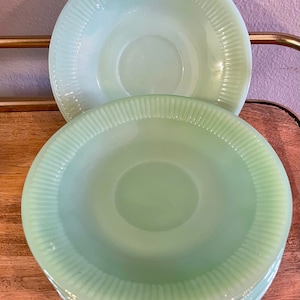 Vintage Fire-King Jadeite Saucers/Dessert Plates//Jane Ray Pattern Jadeite Salad or Dessert Plates