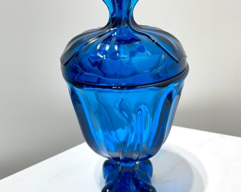 Vintage Viking Glass Bluenique Epic “Four Square” Covered Candy Dish