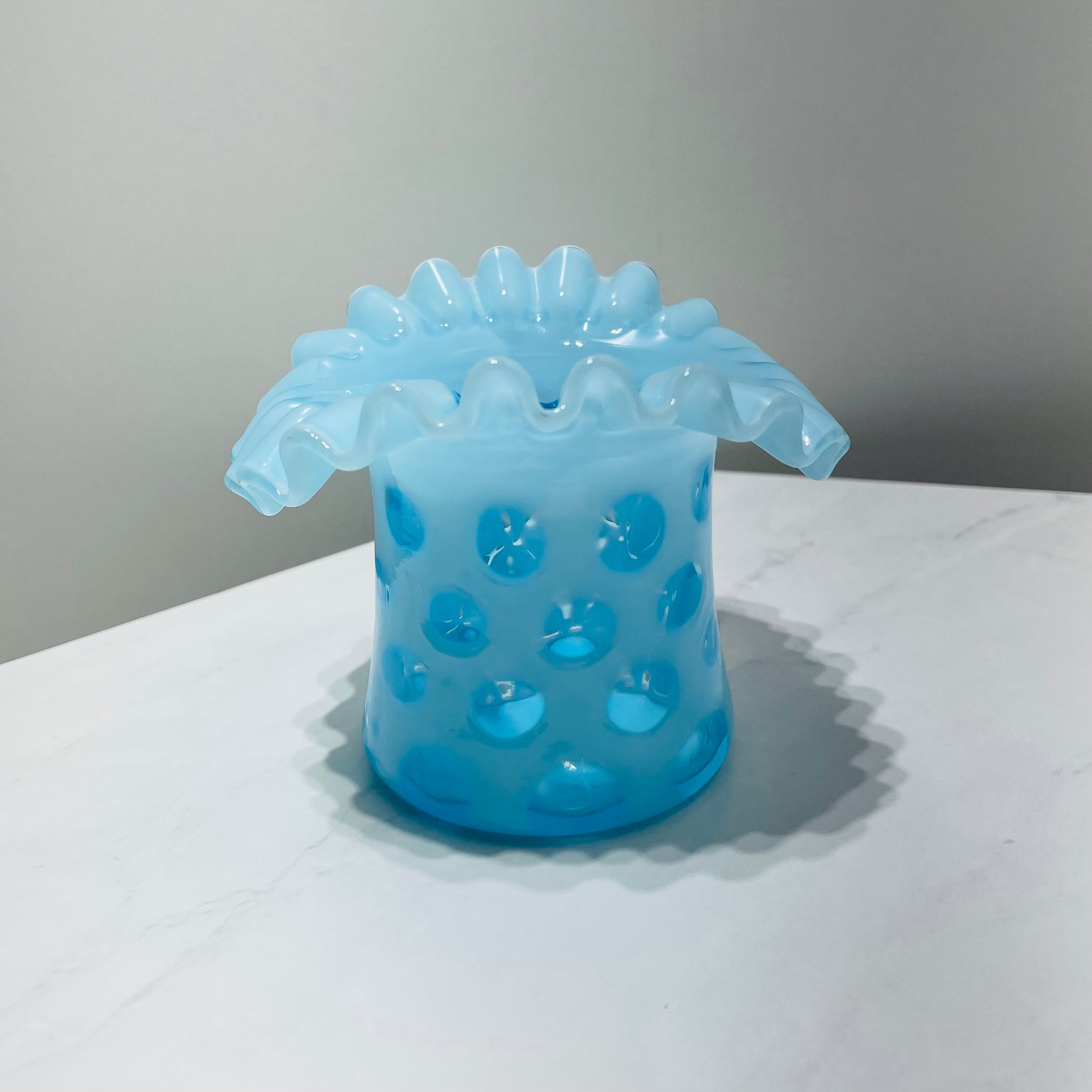 Vintage Fenton Blue Opalescent Coin Dot Vase or - Etsy