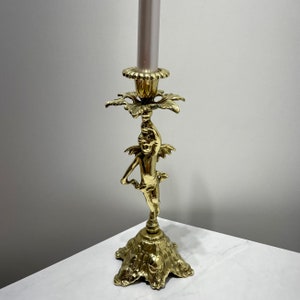 Antique Cherub Angel Solid Brass Candlestick Holder//Art Nouveau Victorian Angel Candle holder