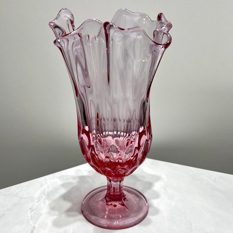 Vintage Fenton Pink Rose Glass Swung Compote Vase//fenton Etsy