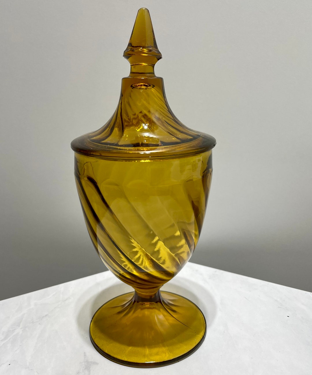 Vintage Amber Glass Lidded Candy Dish Apothecary Jar Lidded Etsy