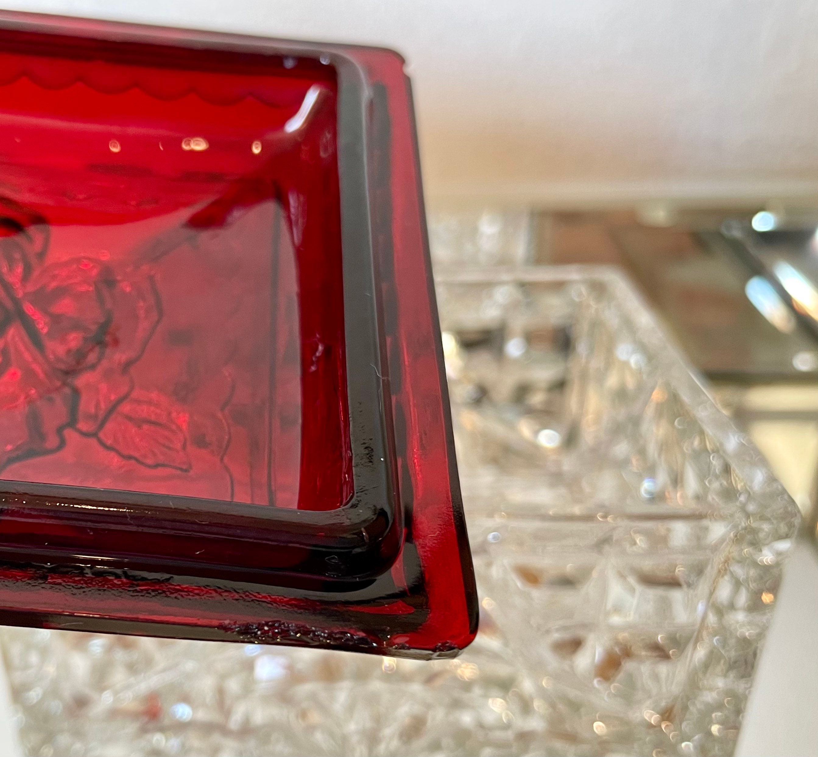 Clear Glass Trinket Box with Ruby Red Rose Lid