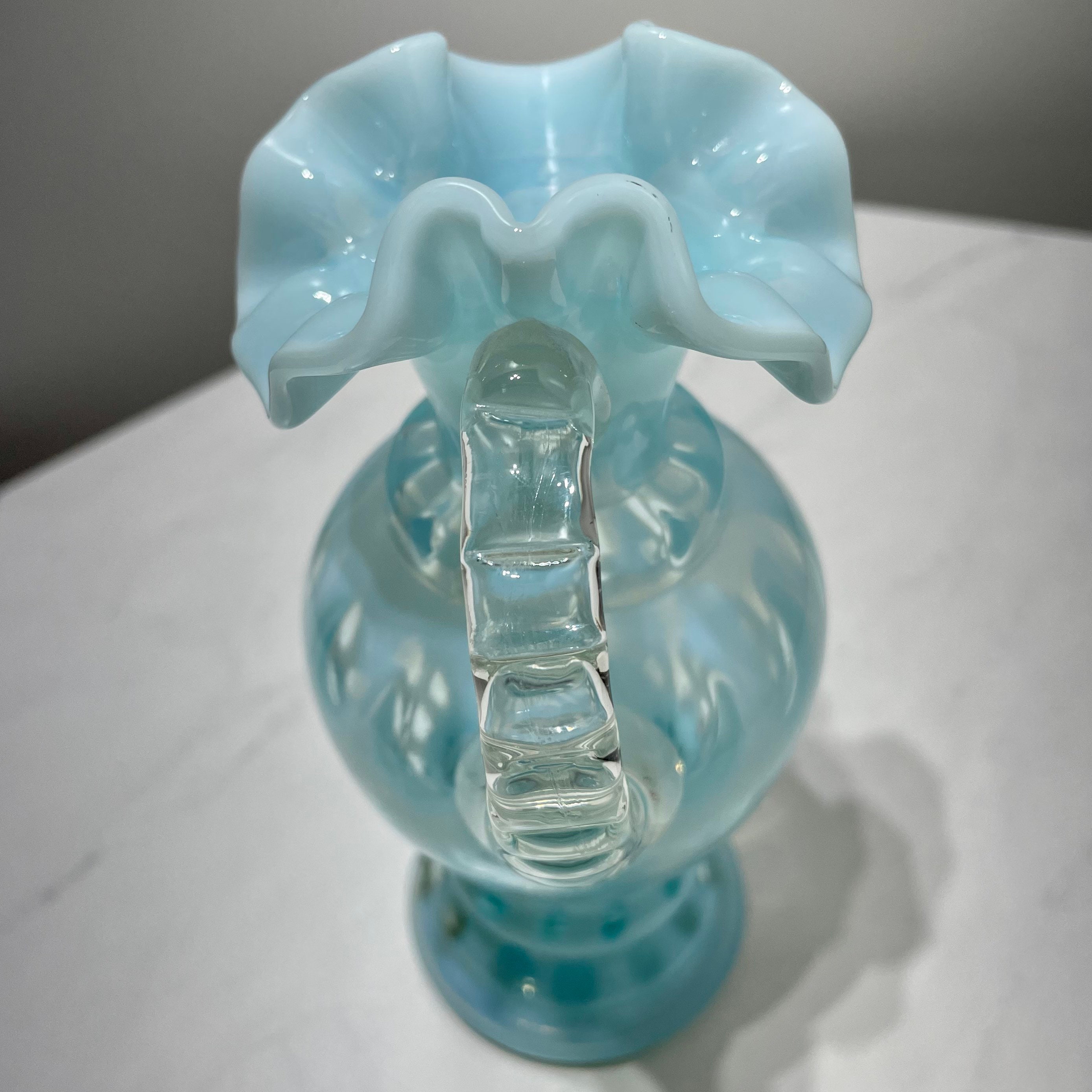 Vintage Fenton Blue Opalescent Coin Dot Glass Pitcher Vase - Etsy