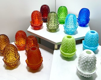 Fenton Hobnail ‘Bread and Butter’ Fairy Lamps//16 Pieces Available Vintage Fenton Courting Lamp Candle Holders