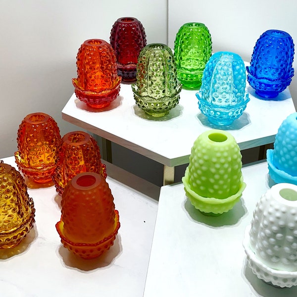 Fenton Hobnail ‘Bread and Butter’ Fairy Lamps//16 Pieces Available Vintage Fenton Courting Lamp Candle Holders