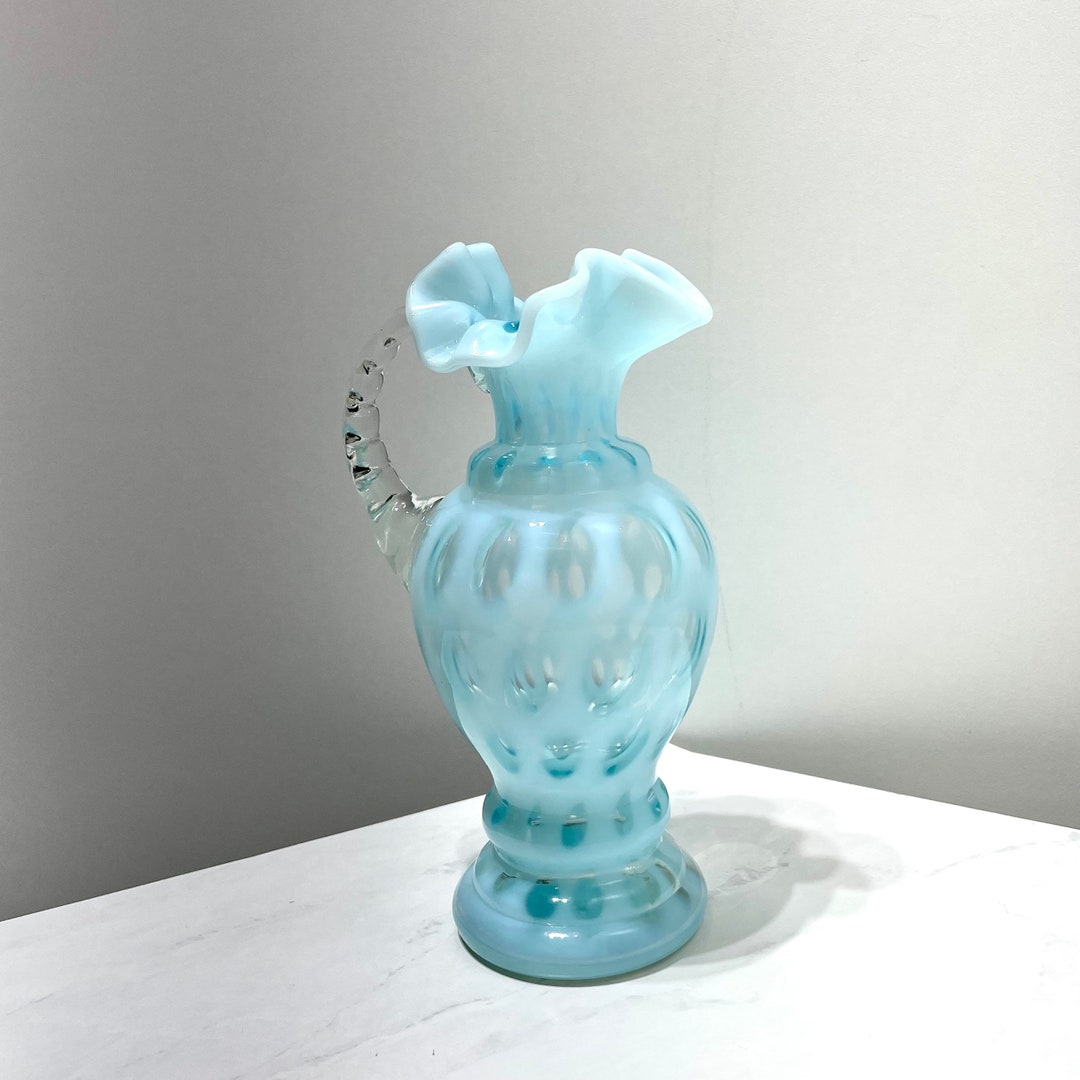 Vintage Fenton Blue Opalescent Coin Dot Glass Pitcher Vase - Etsy