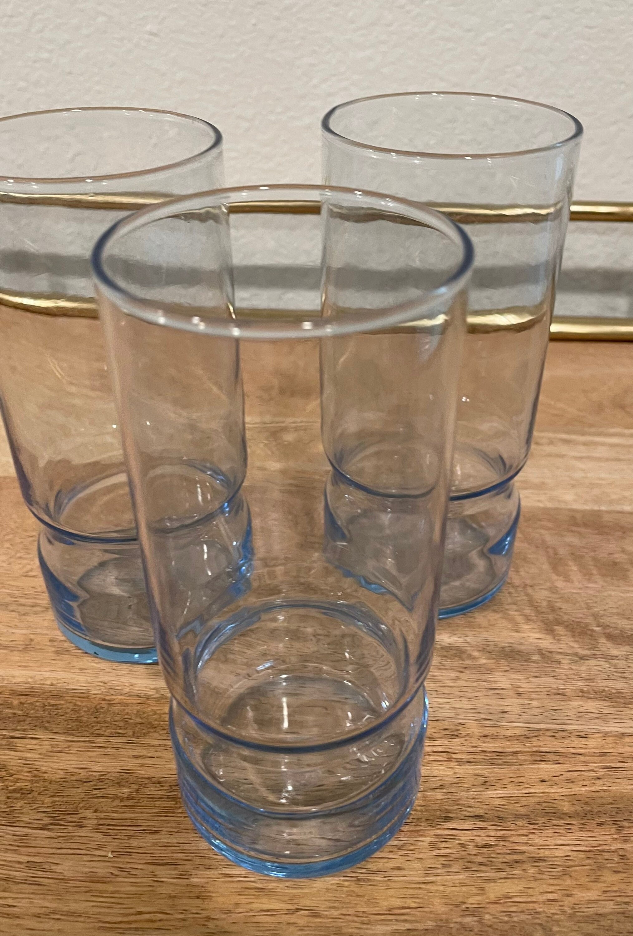 Set of Three *3* Light Blue Vintage Libbey MCM Hooped Tumbler Water Glasses