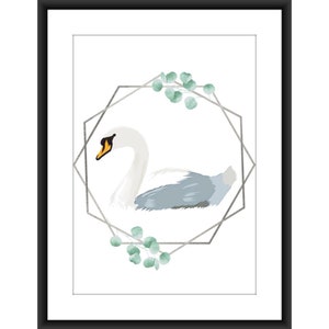 Boho Swan , habitación para niñas, guardería A4 Poster, sala de juegos, naturaleza, pájaro, eucalipto, habitación para niños, habitación para niños, regalo nuevo para bebés, bebé