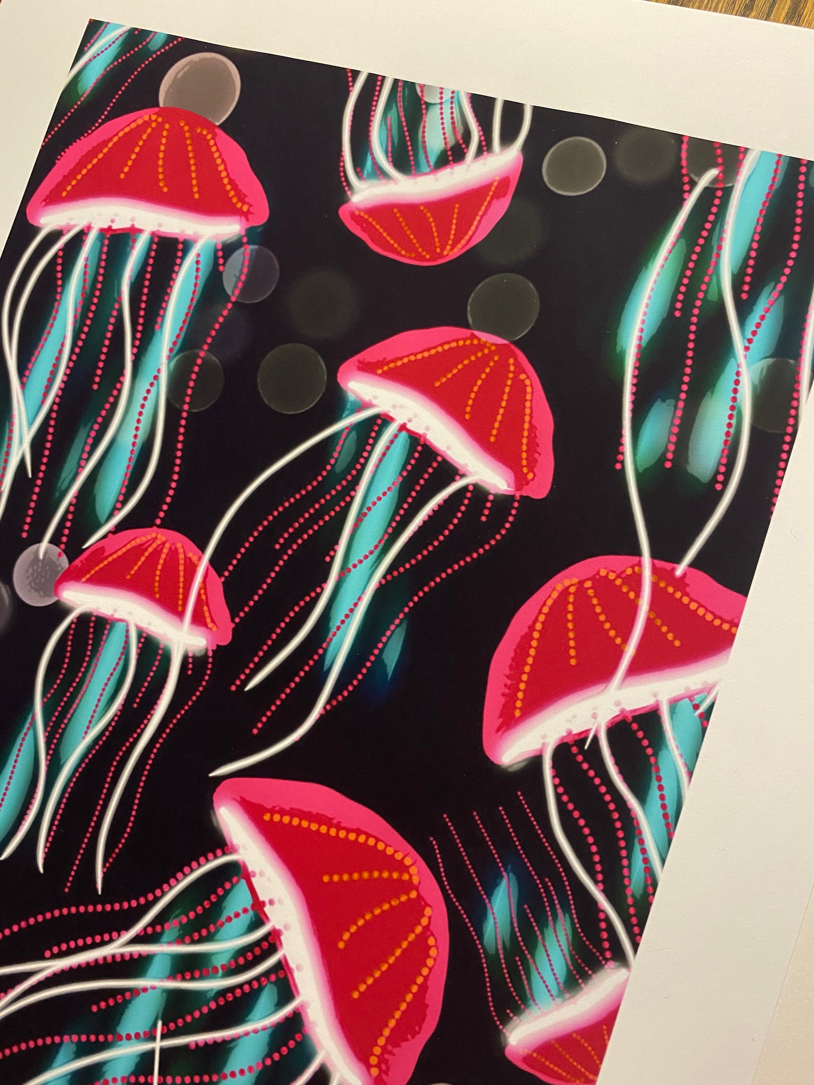 Jelly fish art print neon pink purple blue bathroom oceans Etsy