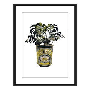 Vintage Boho Goldenes SirupGlas Boho Blumen A4 Poster. Retro Stil Küche, Speisekammer, Esszimmer. Monstera Grün