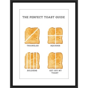 The perfect toast guide, kitchen A4 Print Funny humour, bread, breakfast, dining room, different, wall art, gift